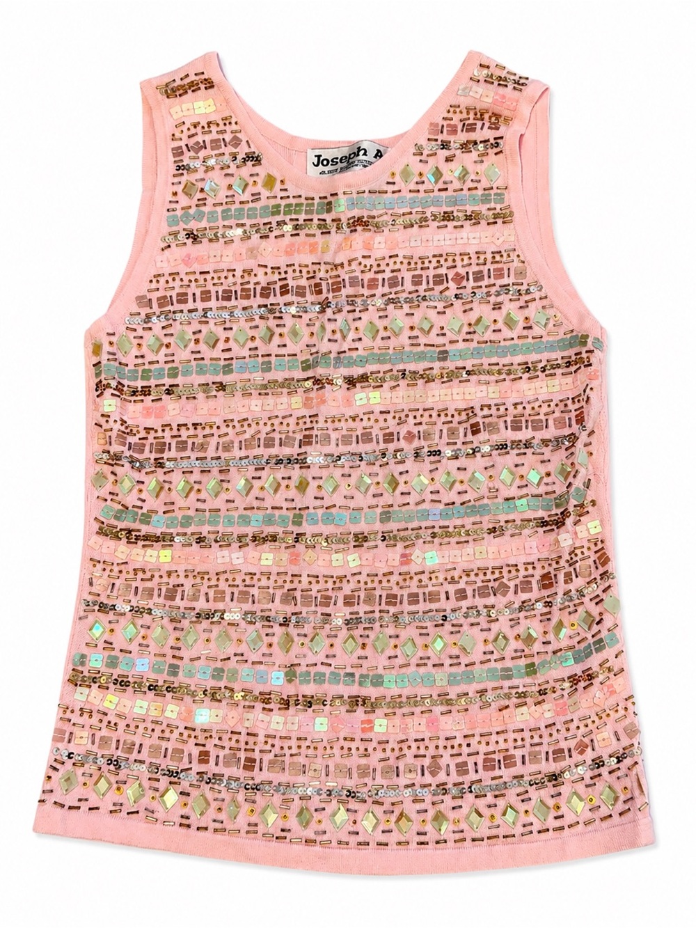 Joseph A Pink Embellished Sweater Tank Sequin Beaded Y2K Sleeveless Top Small